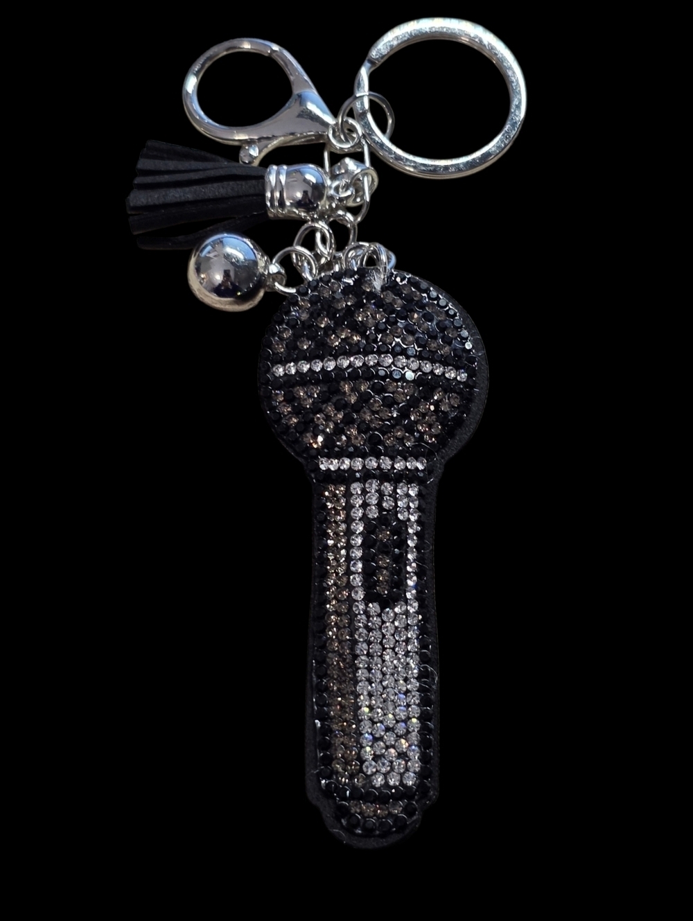 Crystal Microphone Bag Charm Keychain - Black